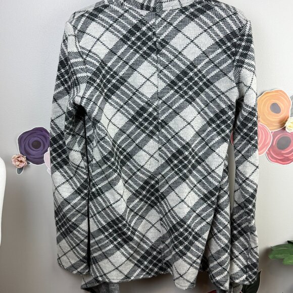 BB Dakota Grey Plaid Drape Long Sleeve Cardigan - Size - Small - Picture 5 of 5